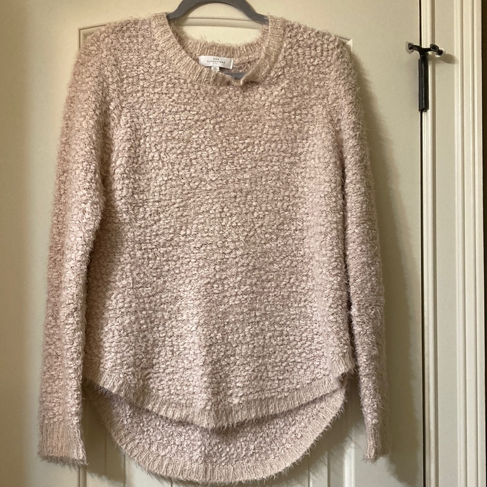 New Directions Blush Pink Crew Neck Sweater with Textured Knit